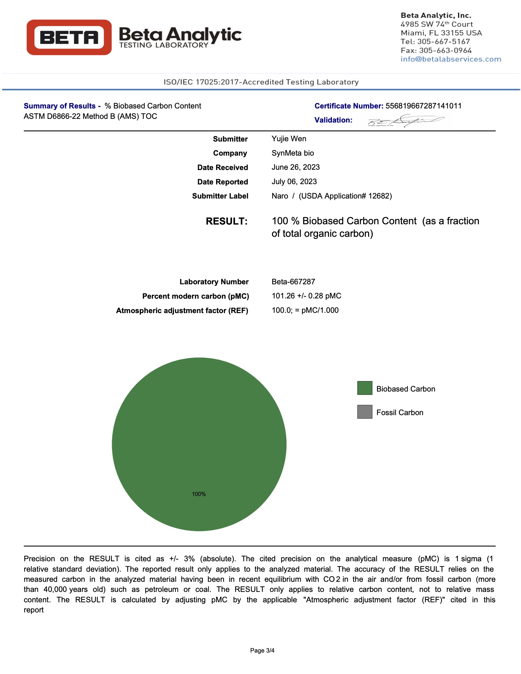 Certification de contenu 100% biosourcé